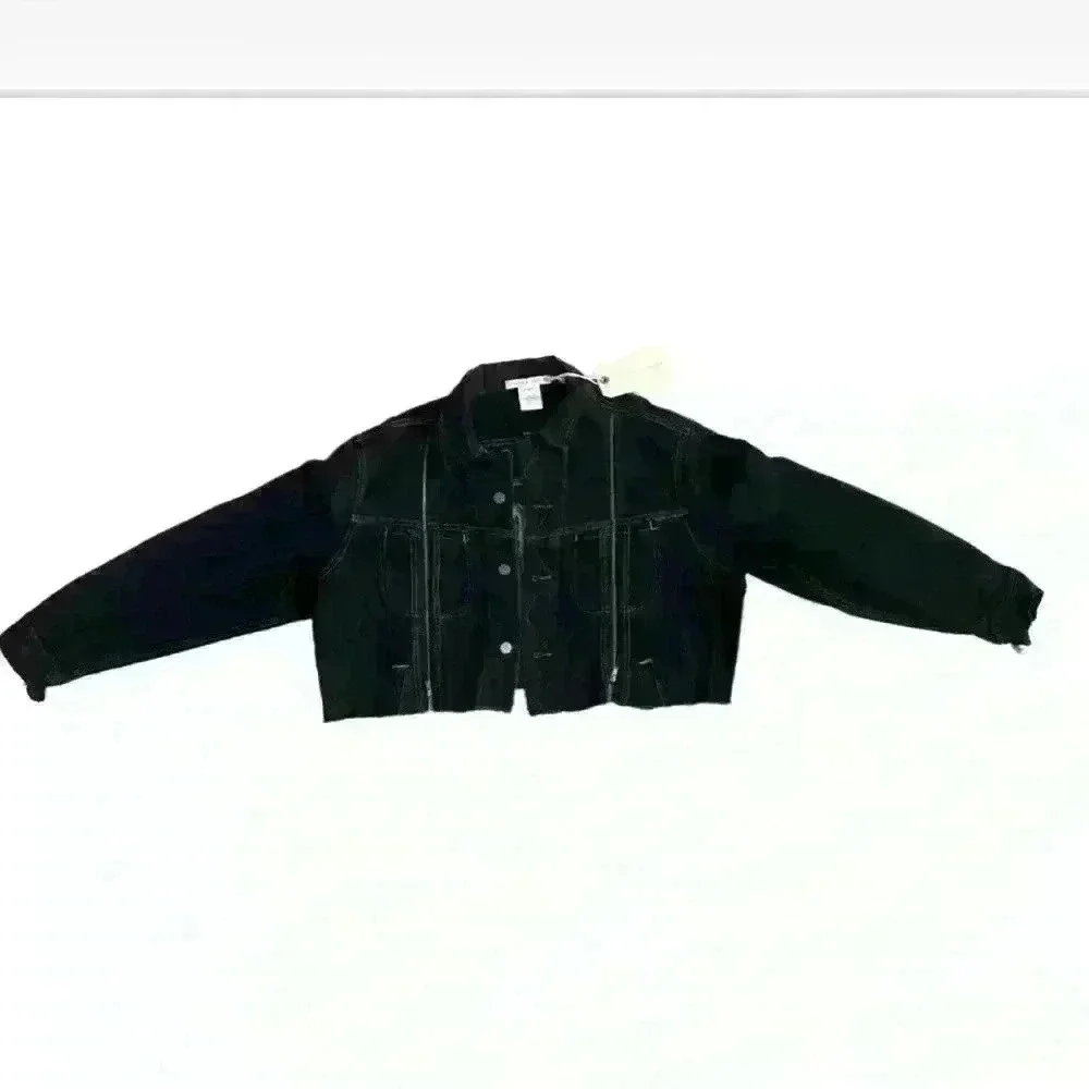 Free people Tricia Fix Western Crop denim jacket size L zipper in wash black nwt - Picture 7 of 12